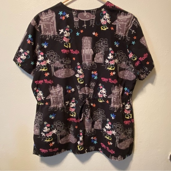 Disney Scrub‎ Top Women’s Size Large Minnie Mouse Black Pull Over Medical - Picture 2 of 11